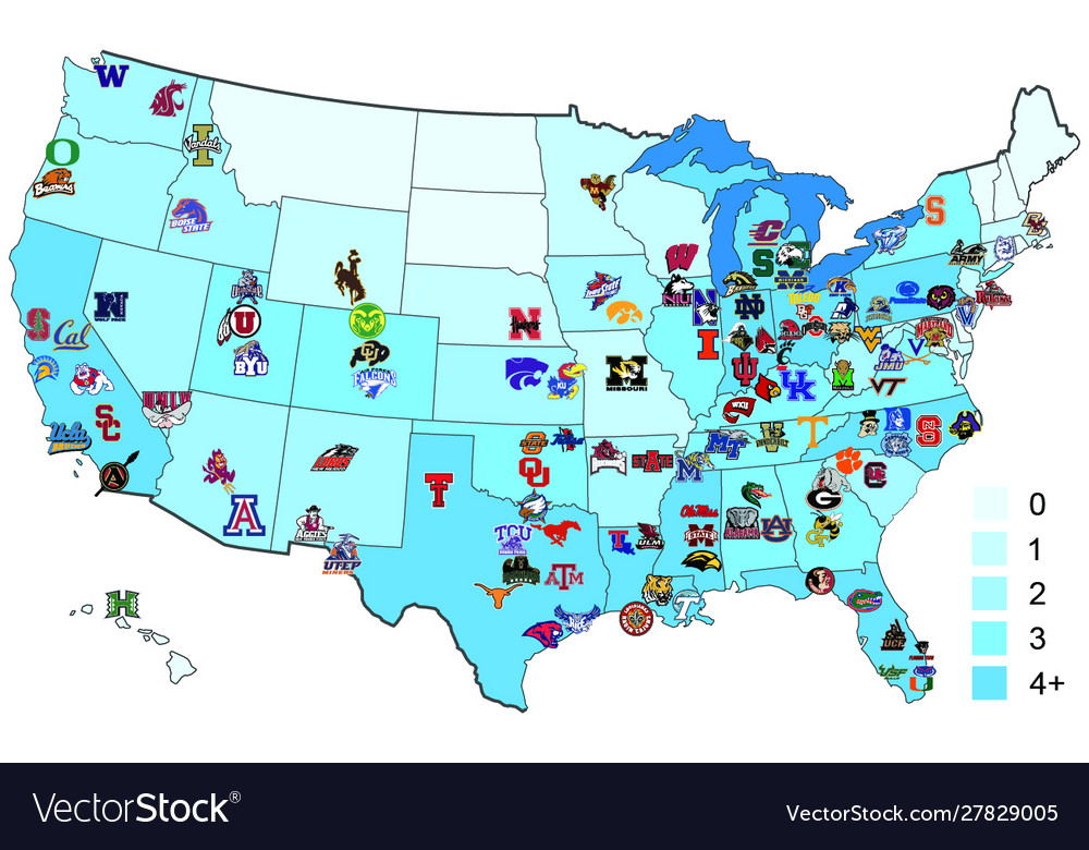 Usa ncaa division 1 football map Royalty Free Vector Image