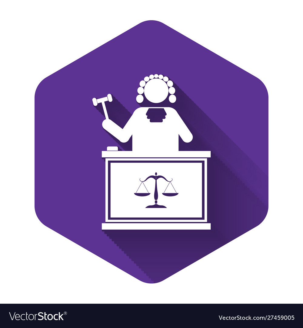 White judge with gavel on table icon isolated vector image White judge with gavel on table icon isolated