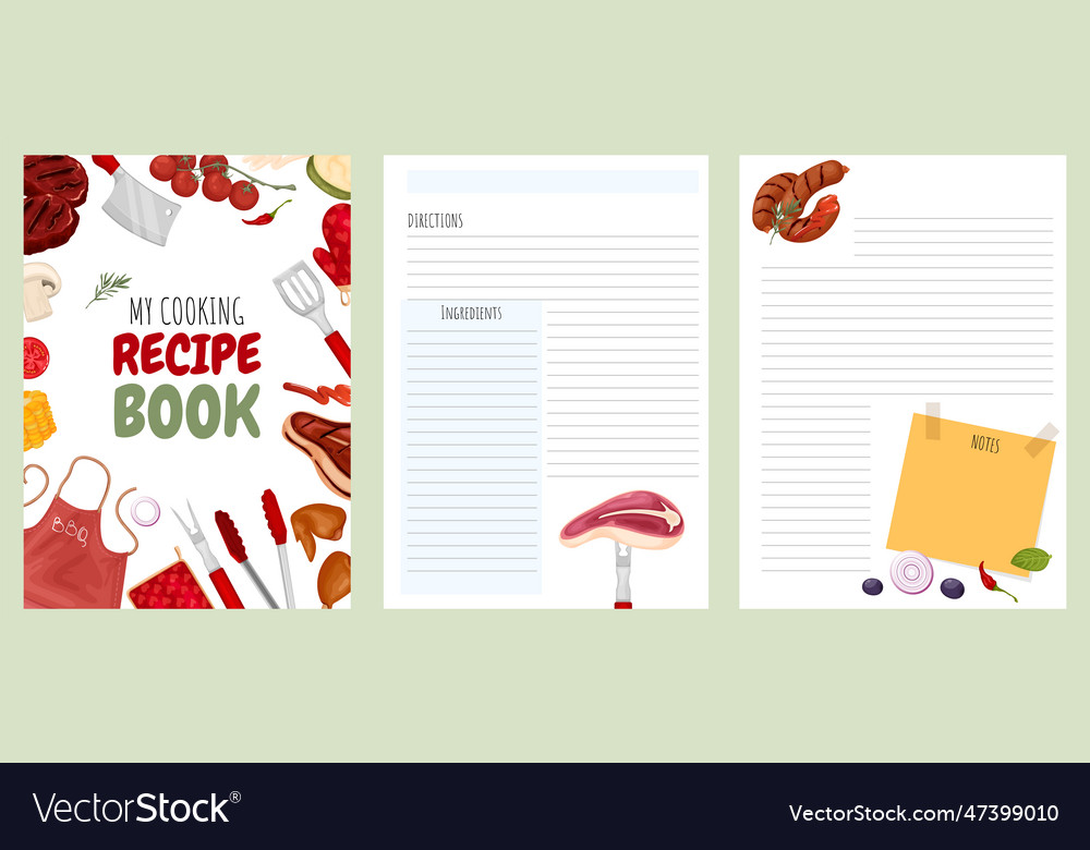 Kochbuchvorlage für Grillfleisch und Bbq vector image Kochbuchvorlage für Grillfleisch und Bbq