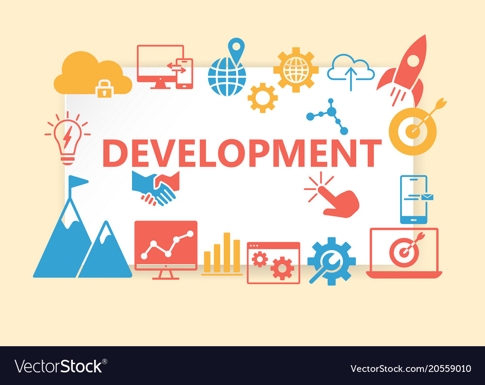 Development poster with icons set