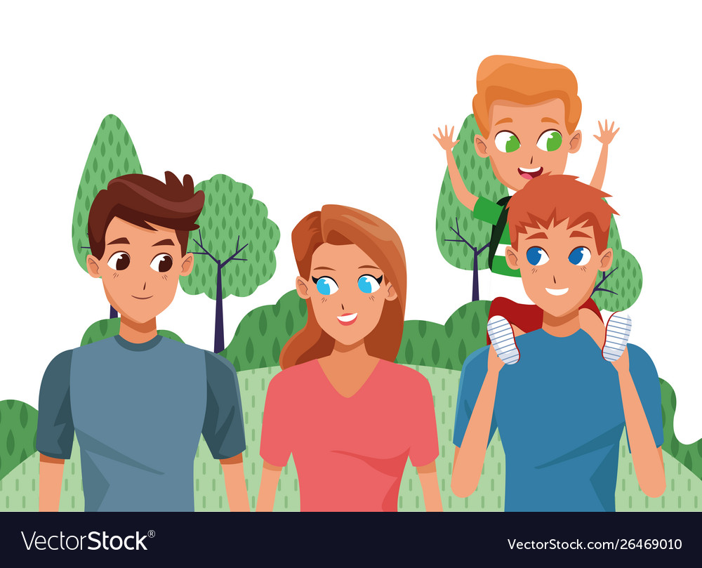 Family young parents with children cartoon