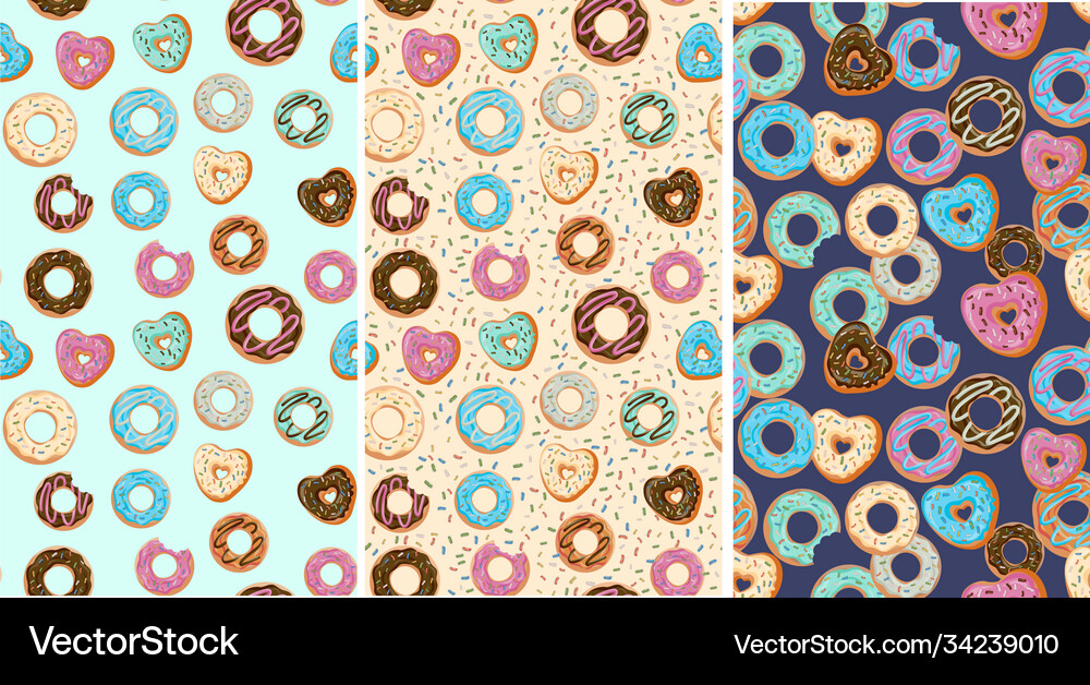 Glazed donuts seamless pattern set bakery top Vector Image