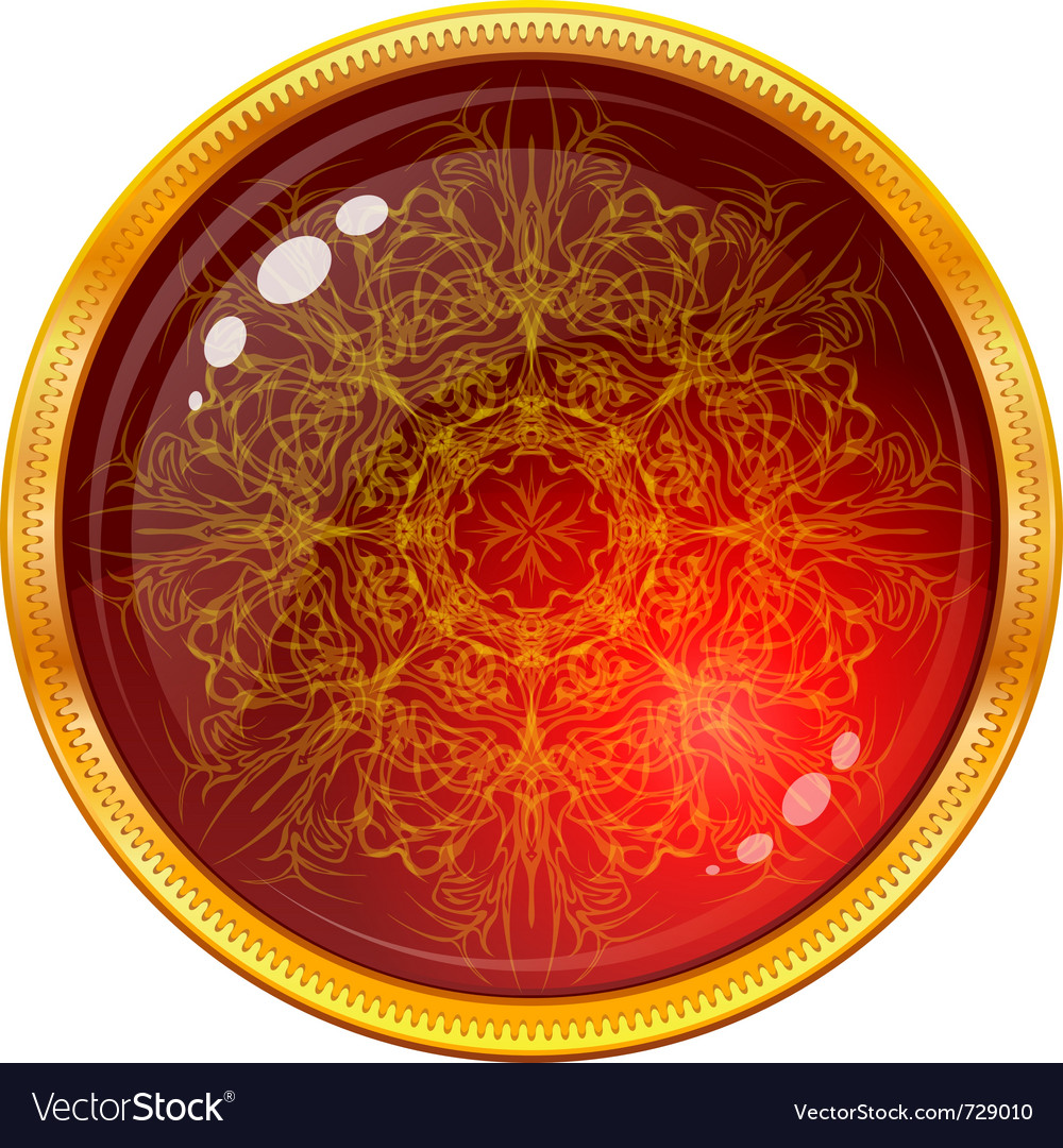 Golden button with patterned red gem