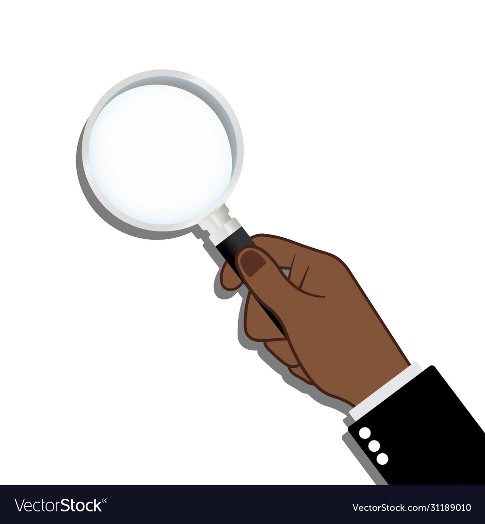 Hands holding magnifying glass icon flat