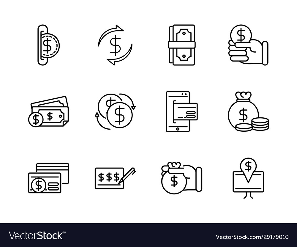 Money business cash finance icon collection line