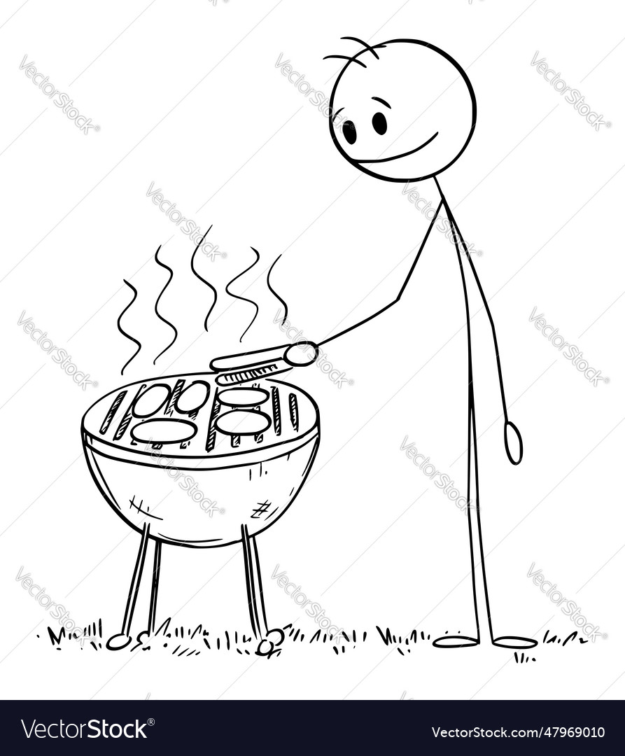 Summer barbecue cartoon stick figure