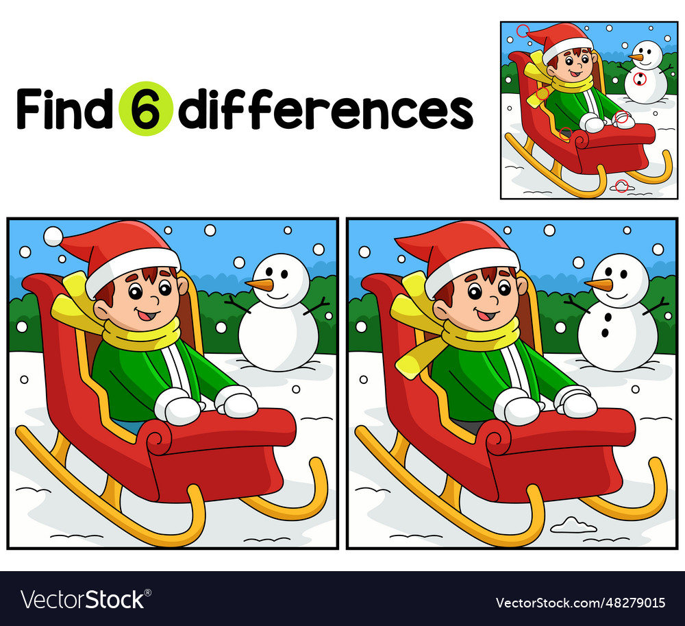 Christmas boy riding sleigh find the differences