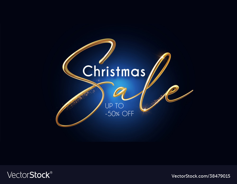 Christmas sale banner with 3d realistic gold metal vector image Christmas sale banner with 3d realistic gold metal