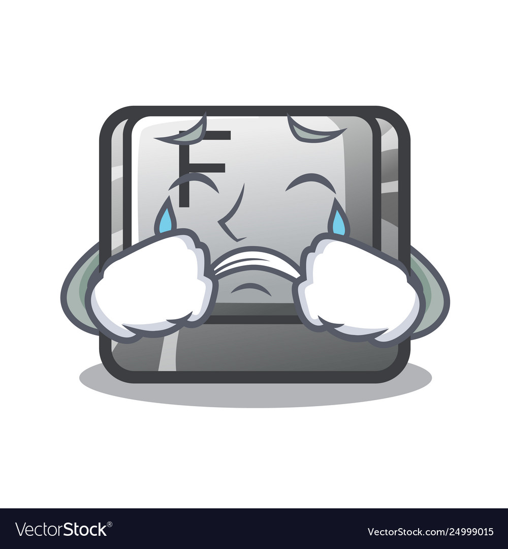 Crying button f installed on cartoon computer