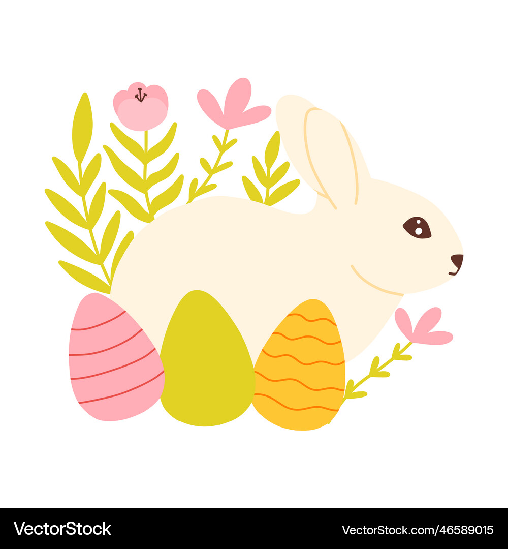 Cute easter bunny with eggs Royalty Free Vector Image