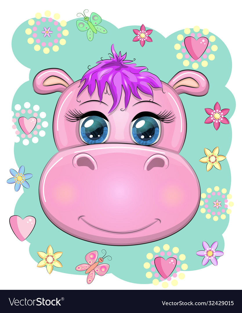 Cute Muzzle Cartoon Hippo With Beautiful Eyes Vector Image