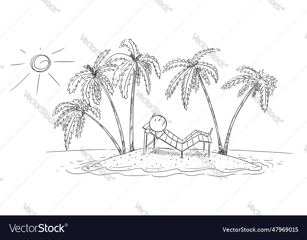 Enjoying on tropical island cartoon stick figure Vector Image