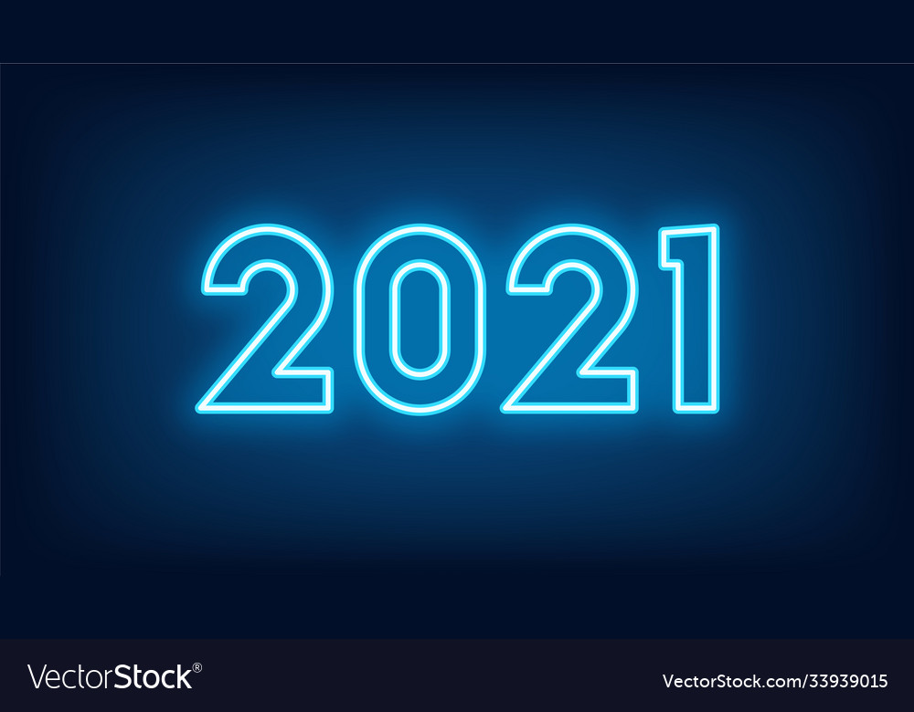 New year 2021 neon outline number glowing vector image New year 2021 neon outline number glowing