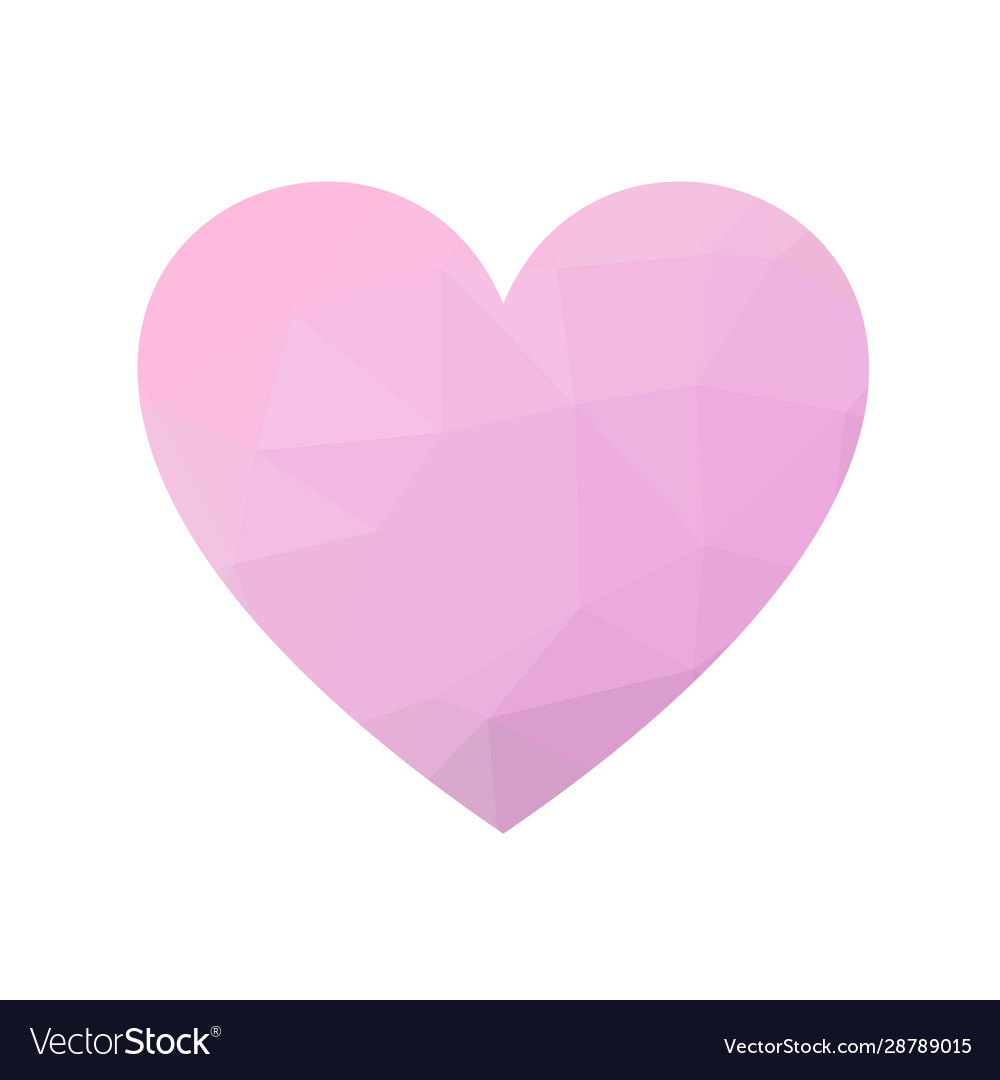 Pink low poly heart symbol love and st