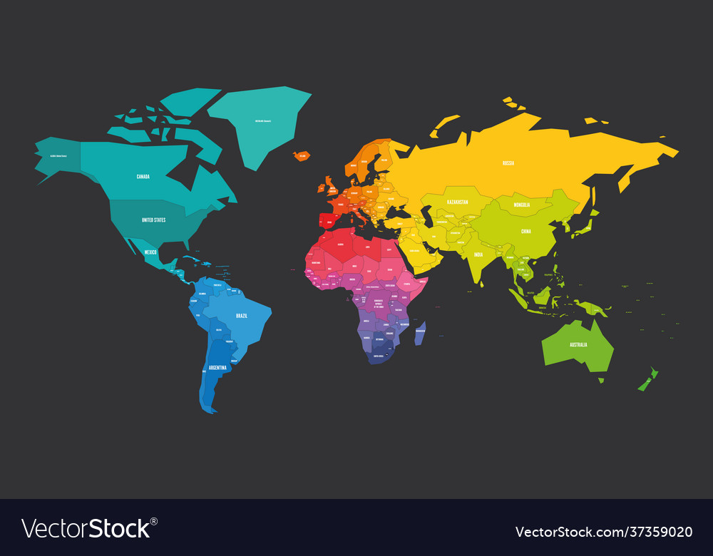 Colorful dark theme world map Royalty Free Vector Image