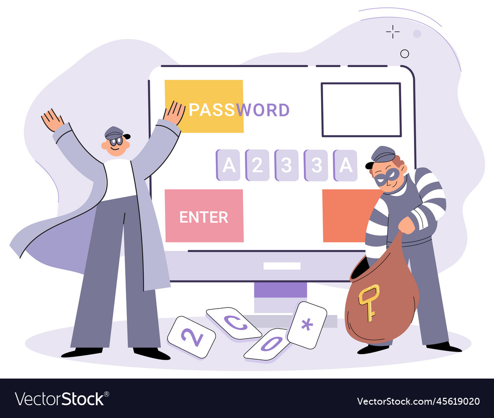 Computer hacker who steals money and personal data vector image Computer hacker who steals money and personal data