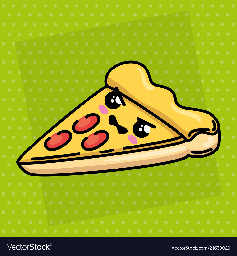 Delicious pizza kawaii character