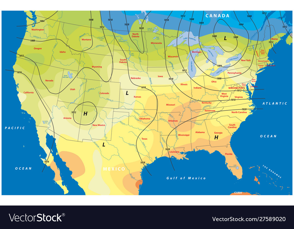 Fictional usa weather map Royalty Free Vector Image