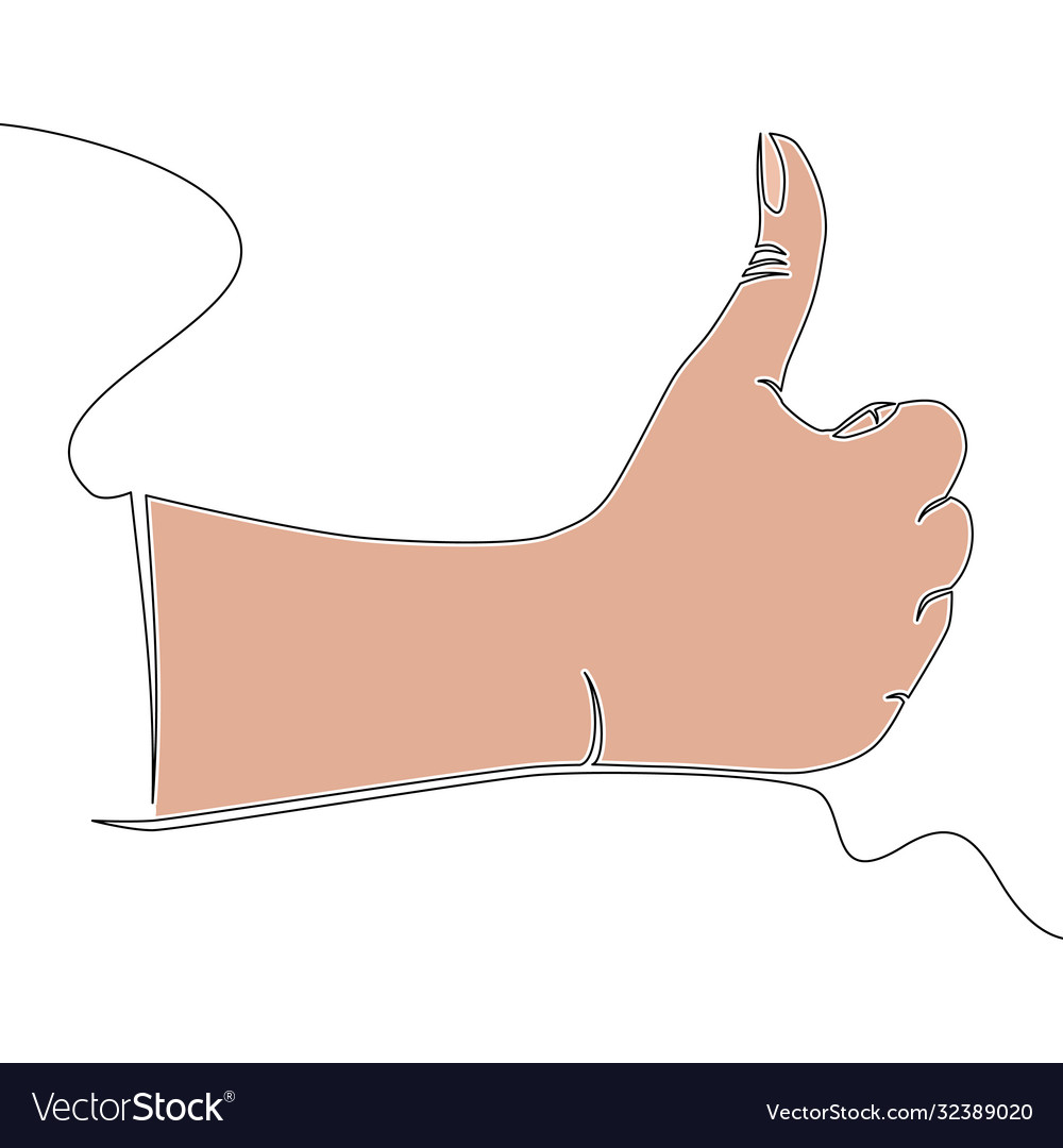 Flat continuous line hand with thumb up concept vector image Flat continuous line hand with thumb up concept