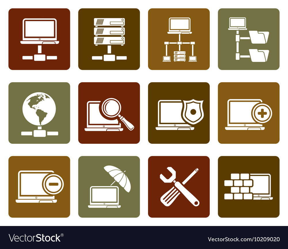 Flat network server and hosting icons