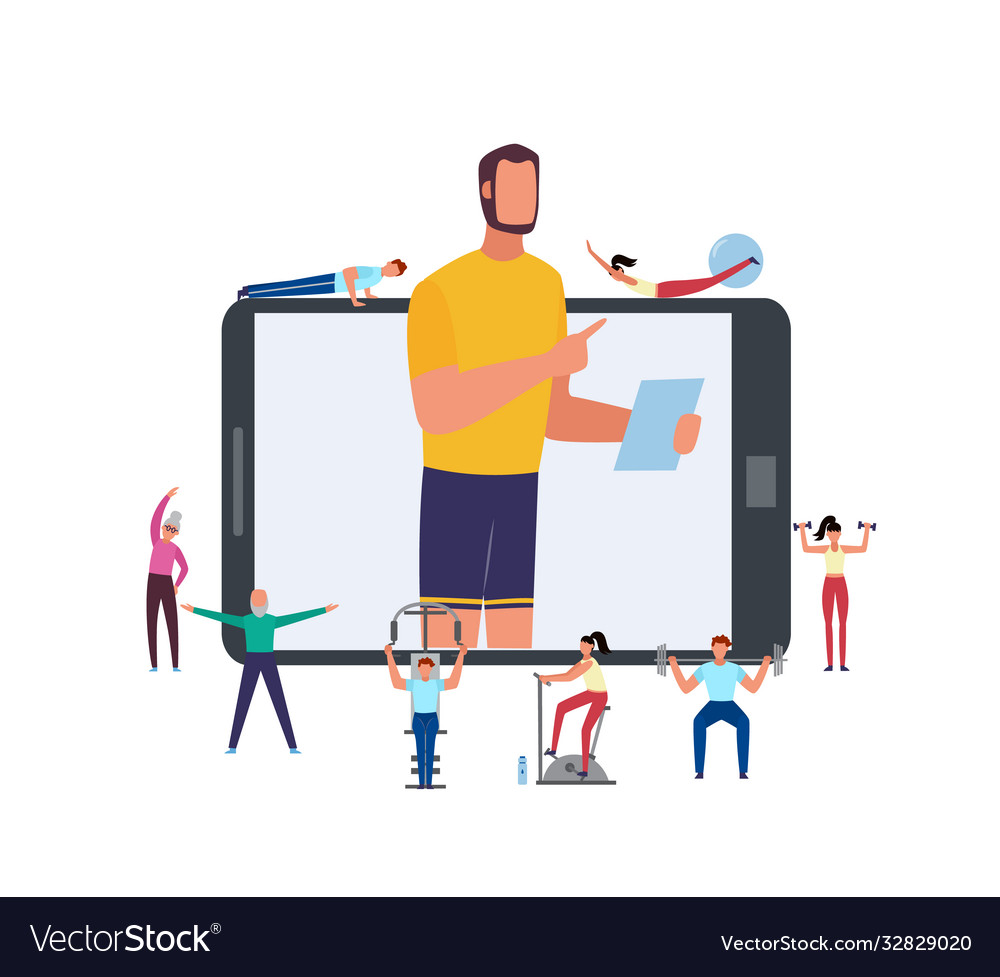 Online fitness coach poster with personal trainer Vector Image