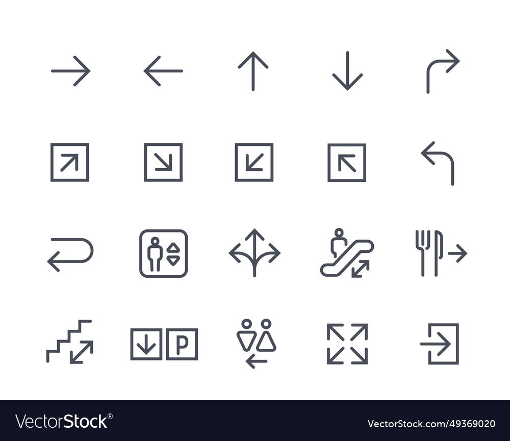 Path direction line icons set