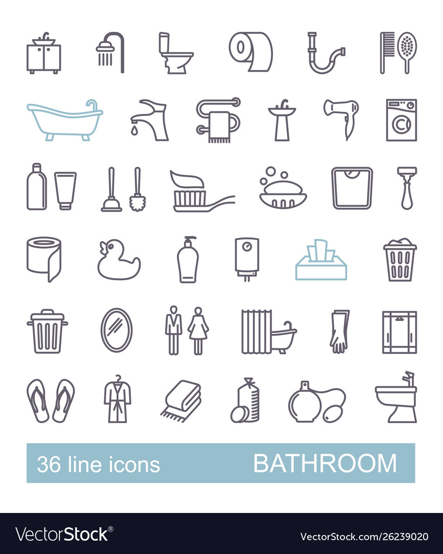 Restroom bathroom toilet con set line style Vector Image