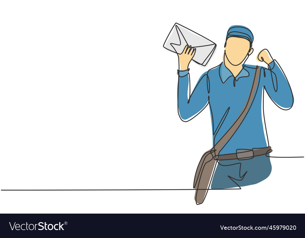 Single continuous line drawing postman vector image Single continuous line drawing postman