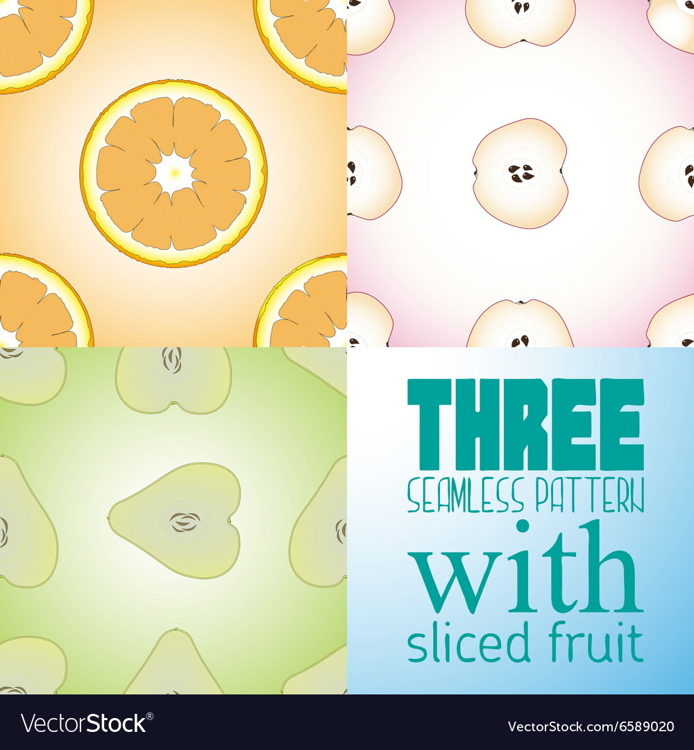 Three seamless pattern with slice of orange apple