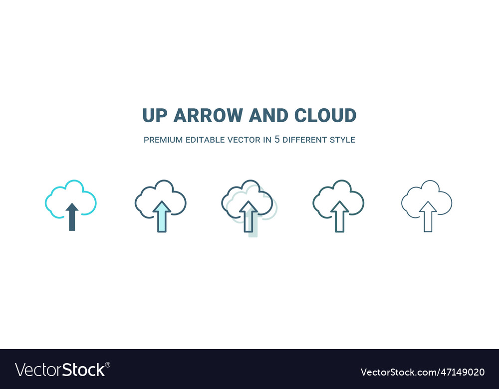 Up arrow and cloud icon in 5 different style vector image Up arrow and cloud icon in 5 different style