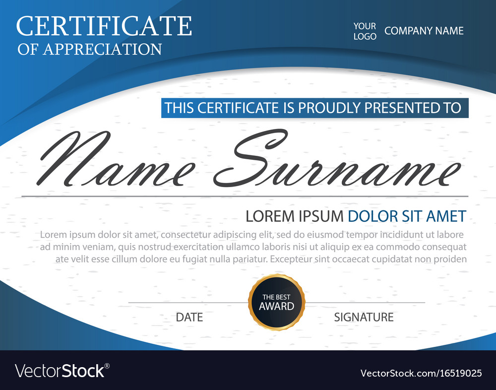 Blue elegance horizontal certificate Royalty Free Vector