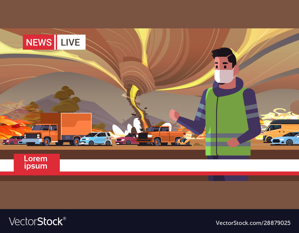 Breaking news man reporter in mask live Royalty Free Vector