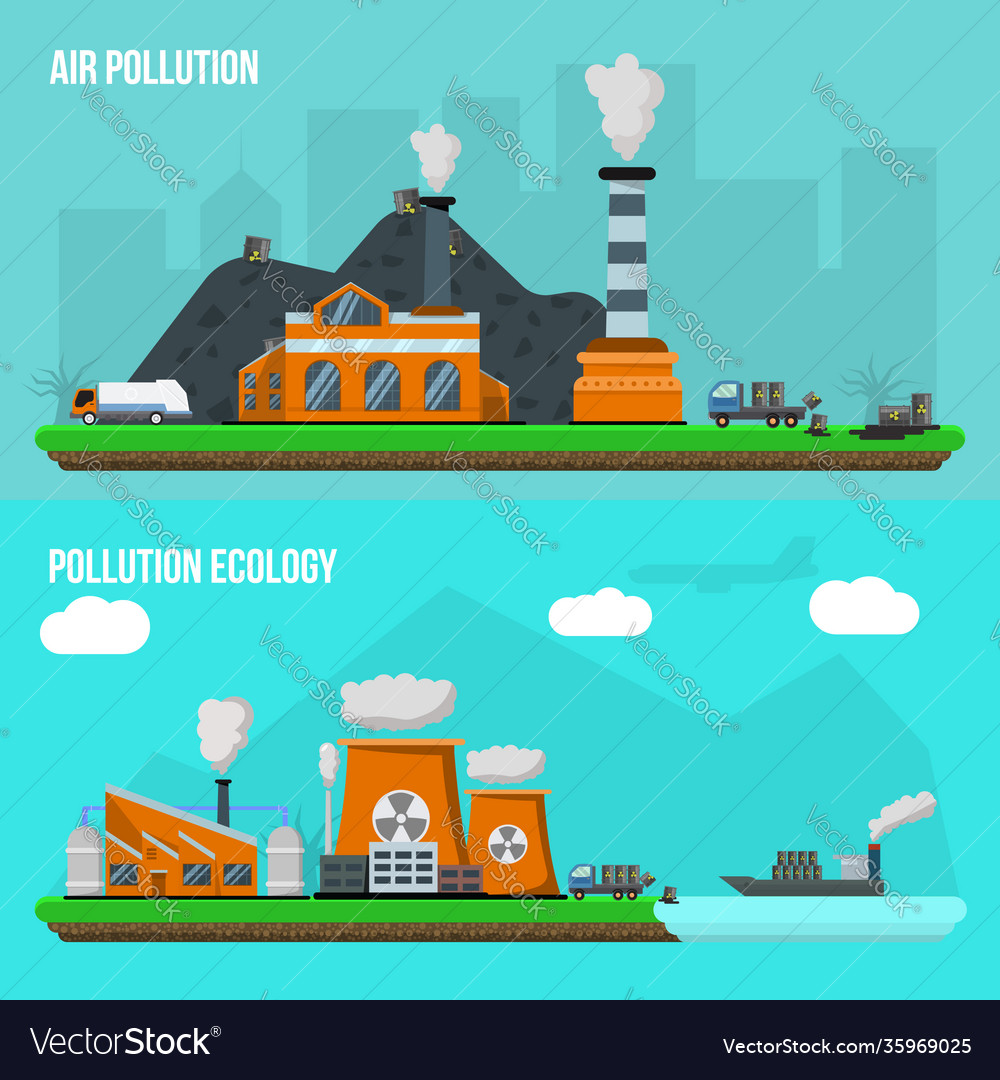 Environmental pollution banner set Royalty Free Vector Image