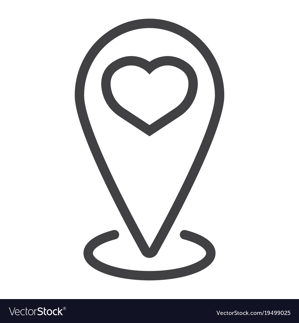 Map pointer with heart line icon valentines day