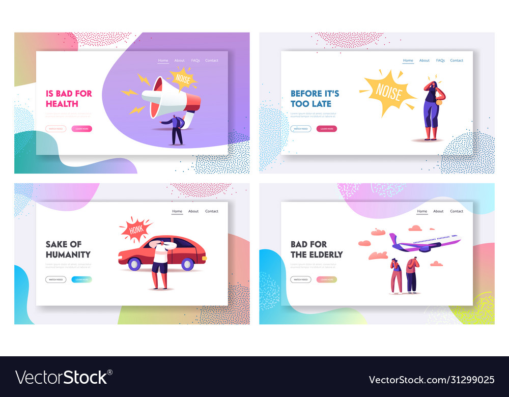 Noise pollution landing page template set tiny vector image Noise pollution landing page template set tiny