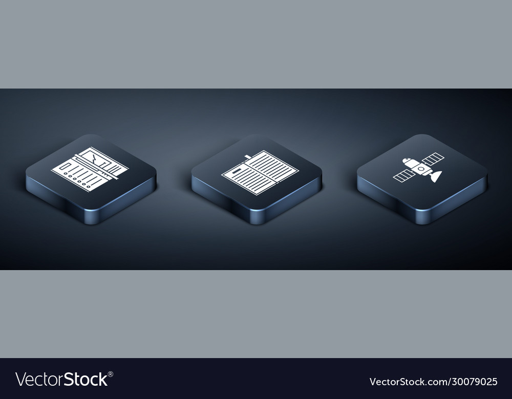 Set isometric notebook satellite and open science