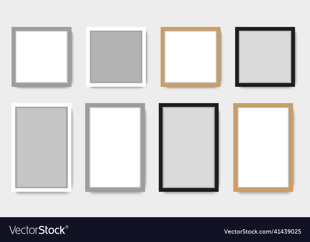 Set of empty white picture frames blank vector image Set of empty white picture frames blank