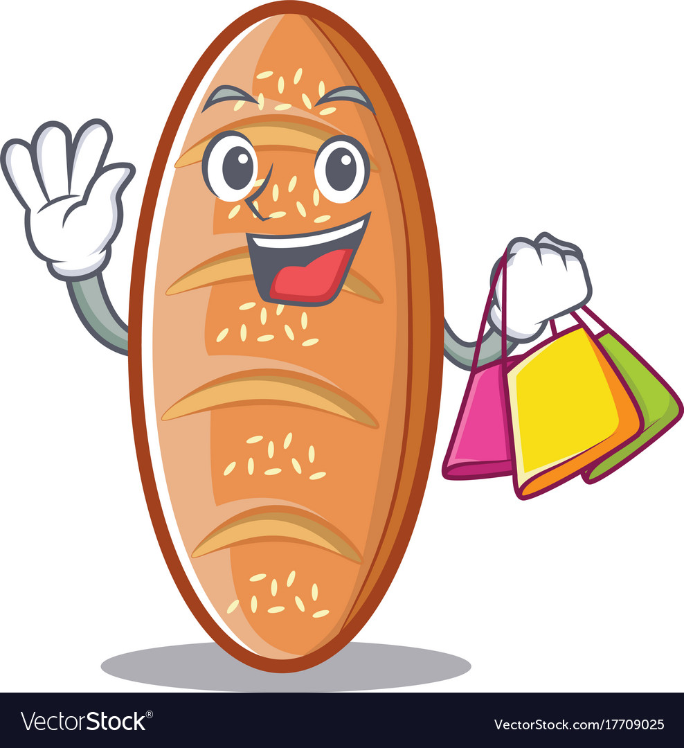 Shopping baked bread character cartoon Royalty Free Vector