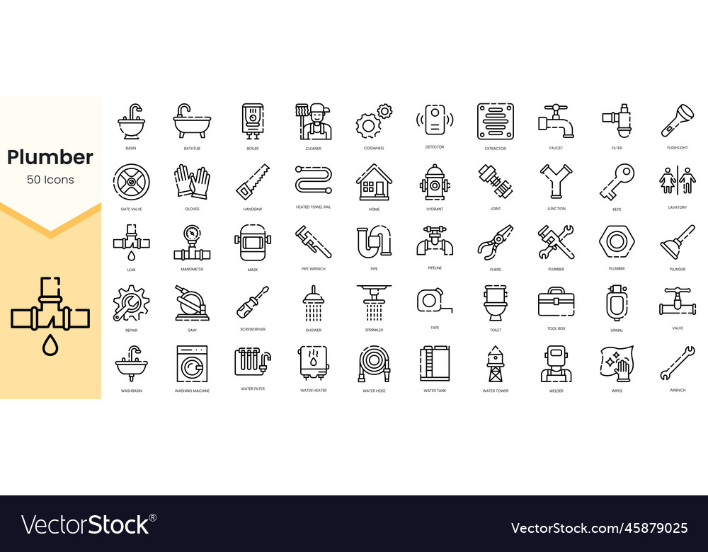 Simple outline set of plumber icons linear style