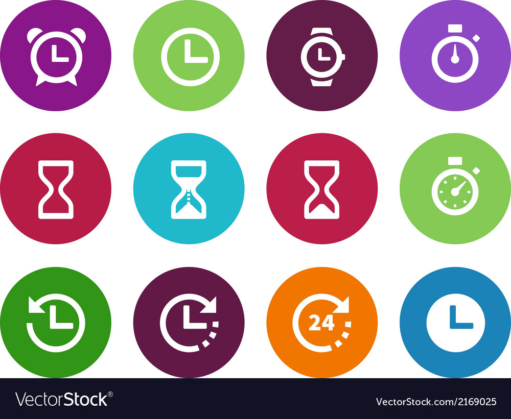 Time and clock circle icons on white background