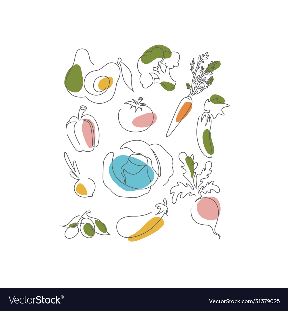 Vegetables shape set in line Vector Image Vegetables shape set in line