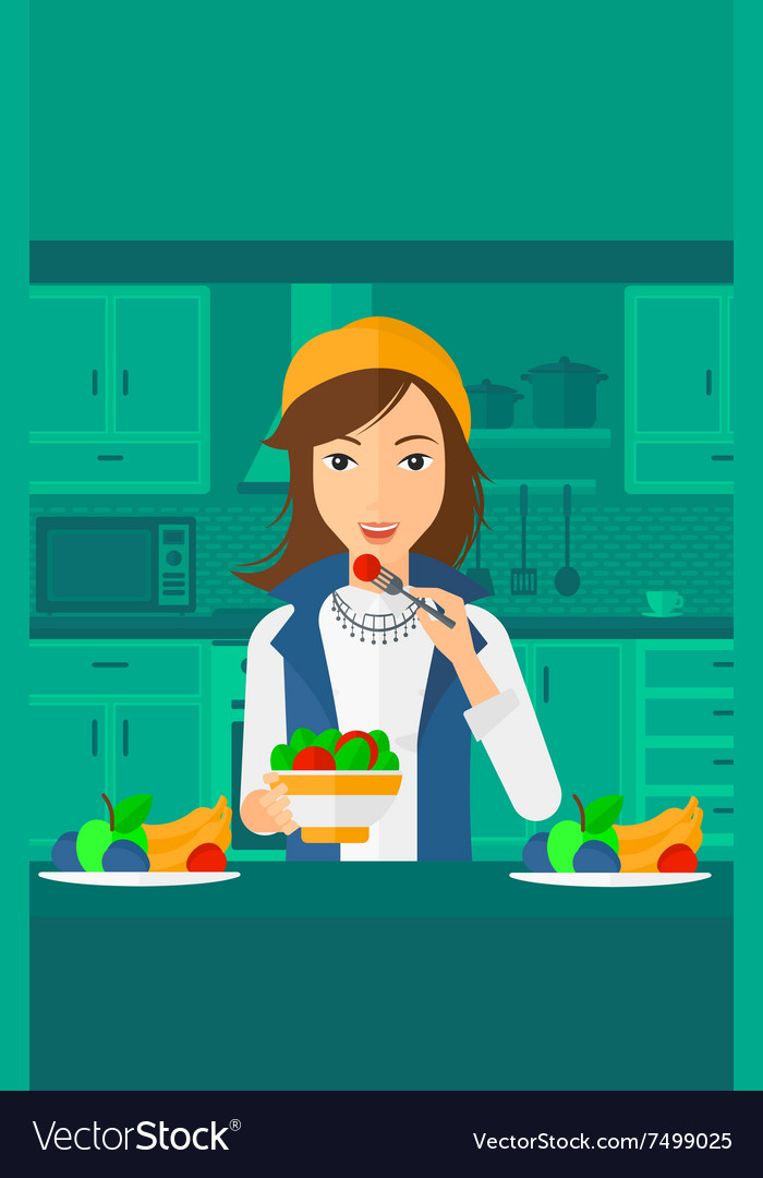 Woman eating salad Royalty Free Vector Image - VectorStock