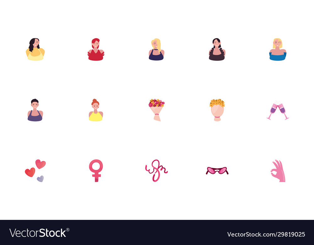 Frauen Tag füllen Stil Icon-Set Design