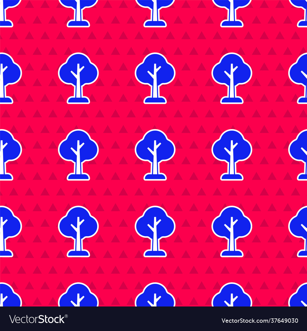 Blue tree icon isolated seamless pattern on red vector image Blue tree icon isolated seamless pattern on red