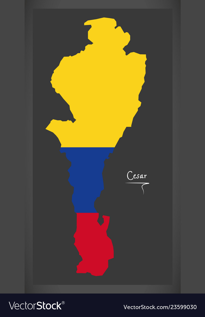 Cesar map of colombia with colombian national flag vector image Cesar map of colombia with colombian national flag
