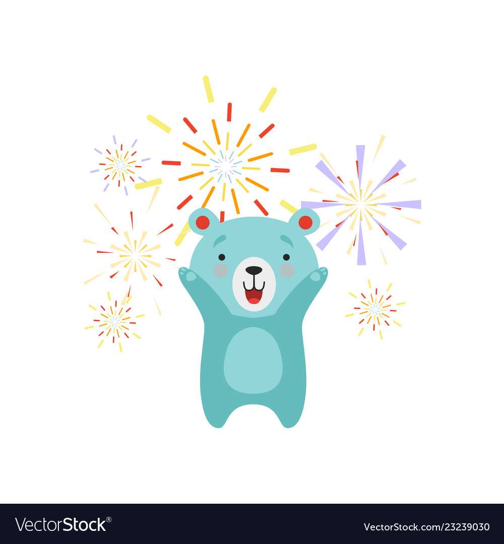 Cute bear celebrating with fireworks lovely