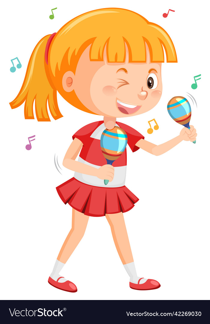 Girl holding maracas on white background Vector Image