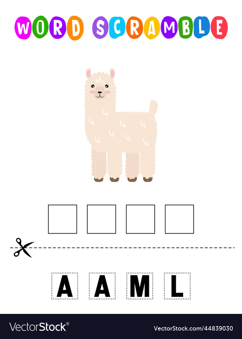 Lama word scramble educational game for kids Vector Image