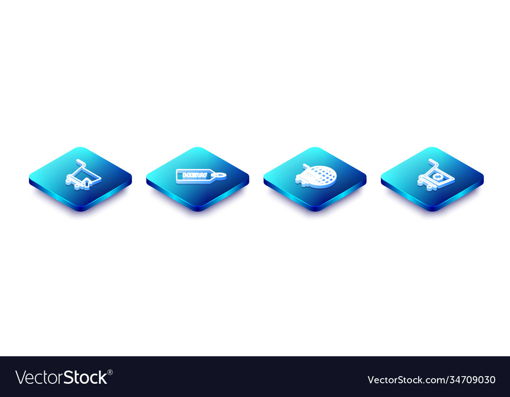 Set isometric line shopping cart with cursor vector image Set isometric line shopping cart with cursor