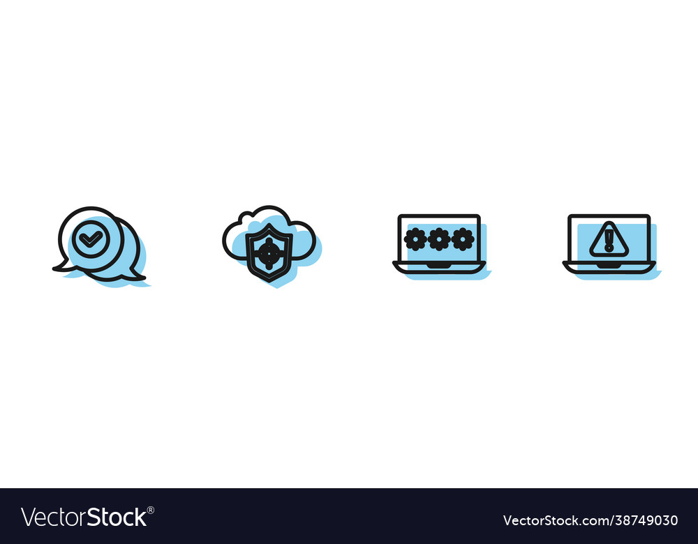 Set line laptop with password check mark vector image Set line laptop with password check mark